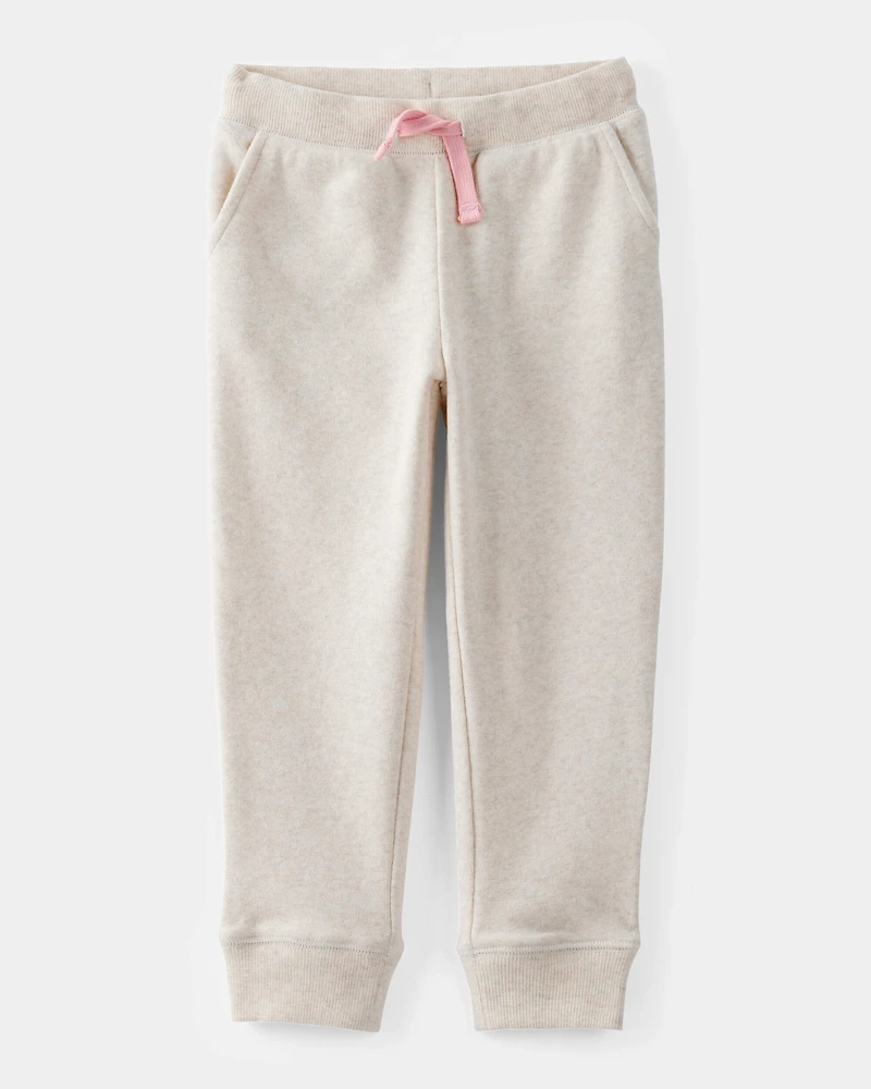 Toddler Girl Solid Fleece Drawstring Joggers - Oatmeal