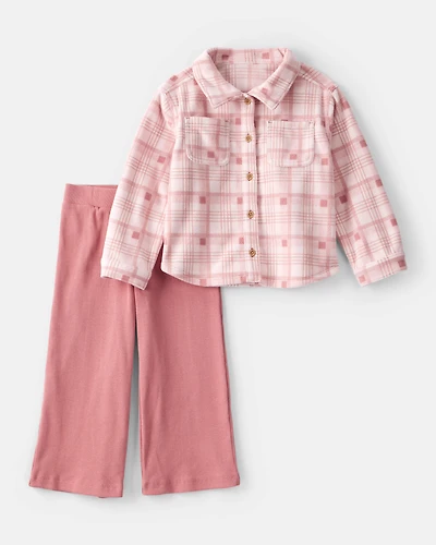 Toddler Girl 2-Piece Plaid Top and Wide Leg Pants - Pink