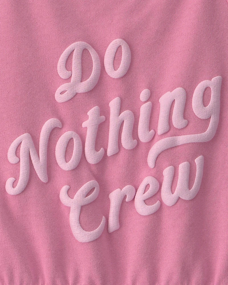 Girls 'Do Nothing Crew' French Terry Romper - Pink