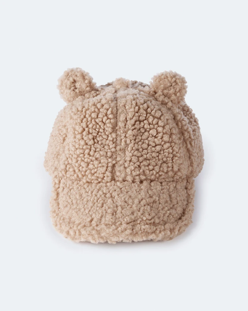 Toddler Bear Sherpa Baseball Hat - Tan