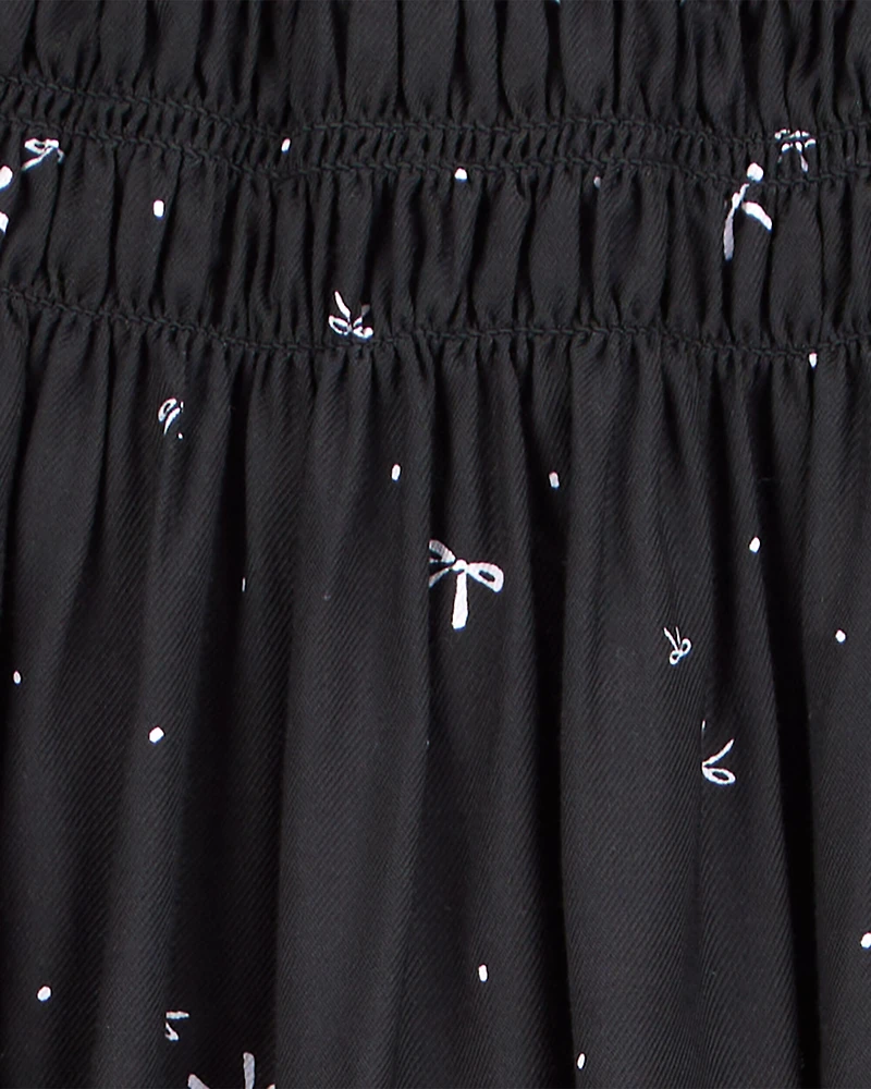 Kid 2-Piece Pointelle Tee & Bow Print Maxi Skirt Set - Black/White