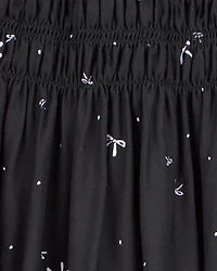 Kid 2-Piece Pointelle Tee & Bow Print Maxi Skirt Set - Black/White