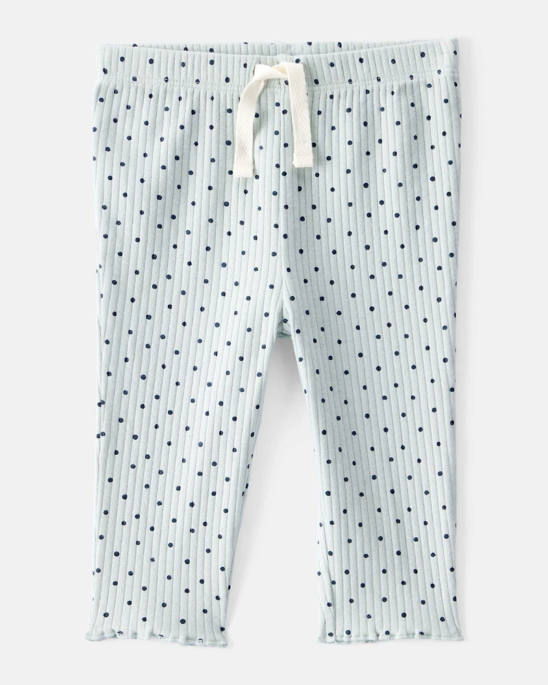 Baby Girl Polka Dot Print Cotton Pull-On Pants - Blue