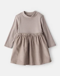 Baby Girl Rib Knit Dress - Brown