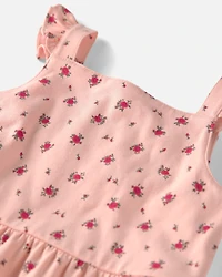 Toddler Girl Organic Cotton Tiered Dress in Blush Floral Print