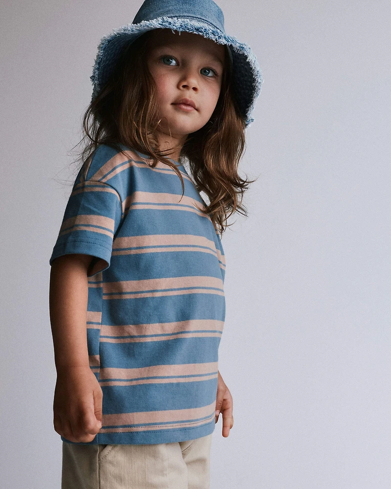 Toddler Relaxed Tee in Stripes - Slate Blue/Brown