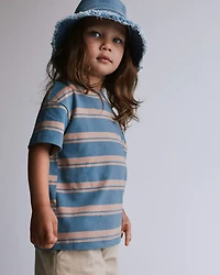 Toddler Relaxed Tee in Stripes - Slate Blue/Brown