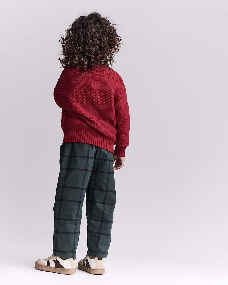 Toddler Boy Pull-On Pant in Plaid - Dark Green