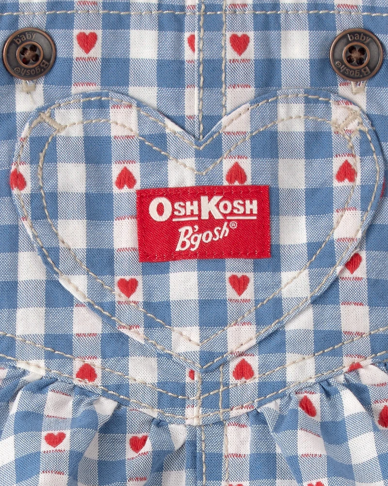 Baby Girl Heart Print Denim Shortall