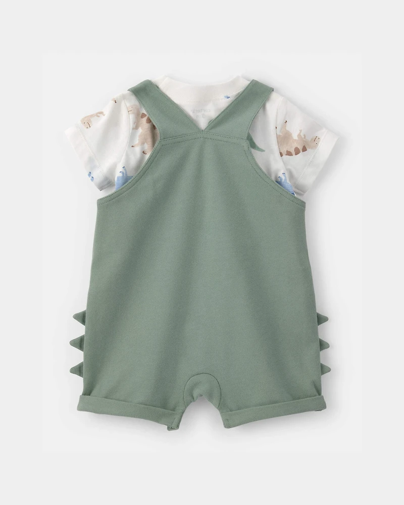 Baby Boy 2-Piece Dinosaur Short-Sleeve Overall Set - Green