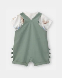 Baby Boy 2-Piece Dinosaur Short-Sleeve Overall Set - Green