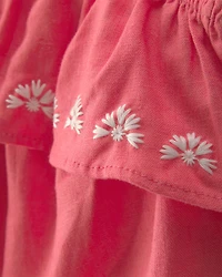 Baby Girl 2-Piece Linen Sleeveless Top & Short Set - Coral/Ivory