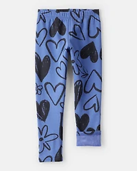 Girls Heart Cozy Fleece Pull-On Stretch Leggings - Blue