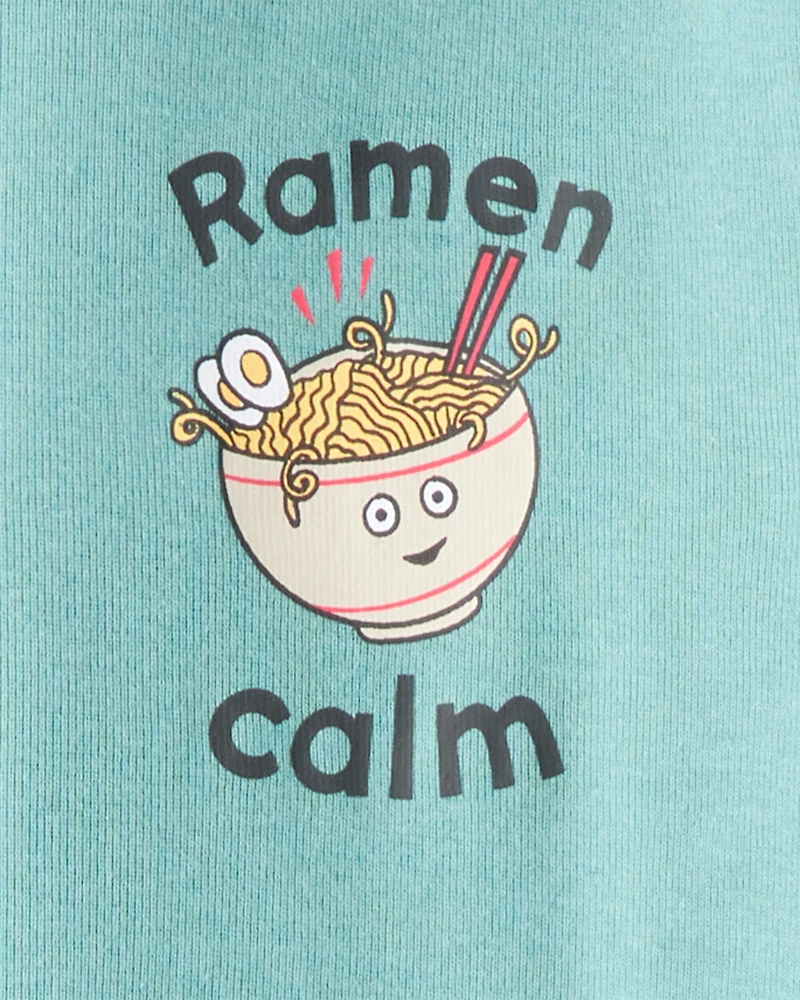 Boys Ramen Calm Print 100% Cotton Long-Sleeve 4-Piece Pajamas - Blue/White
