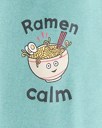 Boys Ramen Calm Print 100% Cotton Long-Sleeve 4-Piece Pajamas - Blue/White
