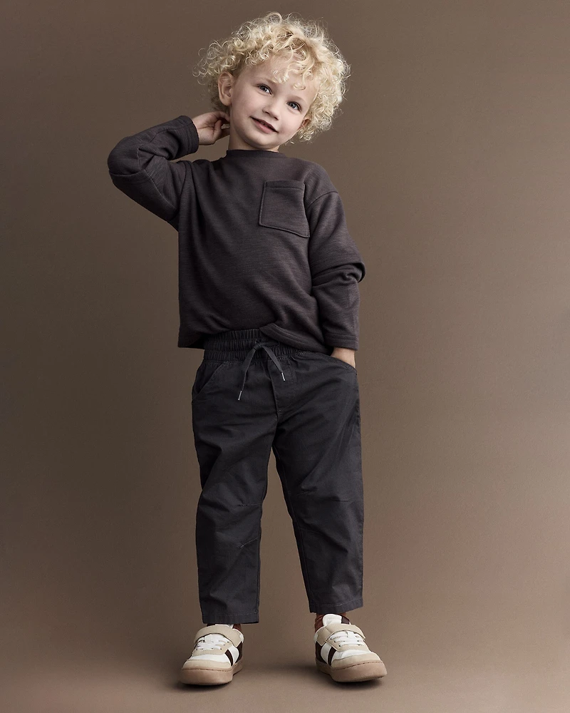 Toddler Boy Canvas Pull-On Pant - Dark Grey
