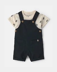 Baby Boy 2-Piece Beach Overall Set - Black/Ivory