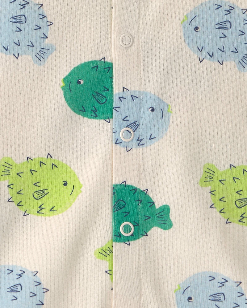 Baby Pufferfish Sleeveless Romper - Cream/Green