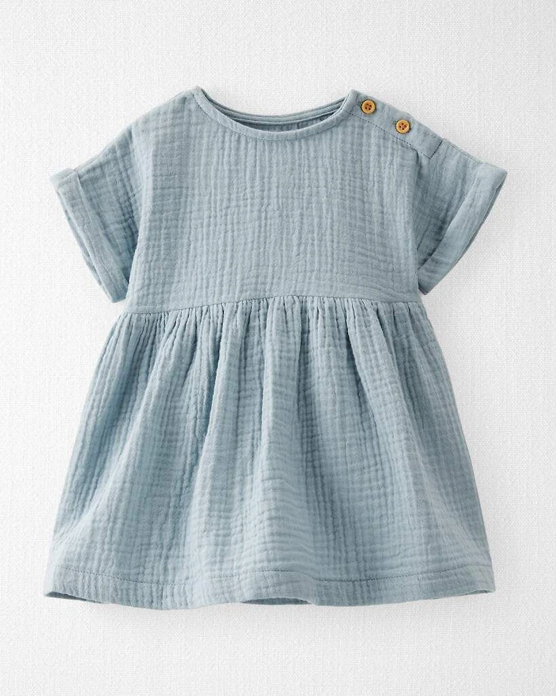 Baby Organic Cotton Gauze Dress in Blue