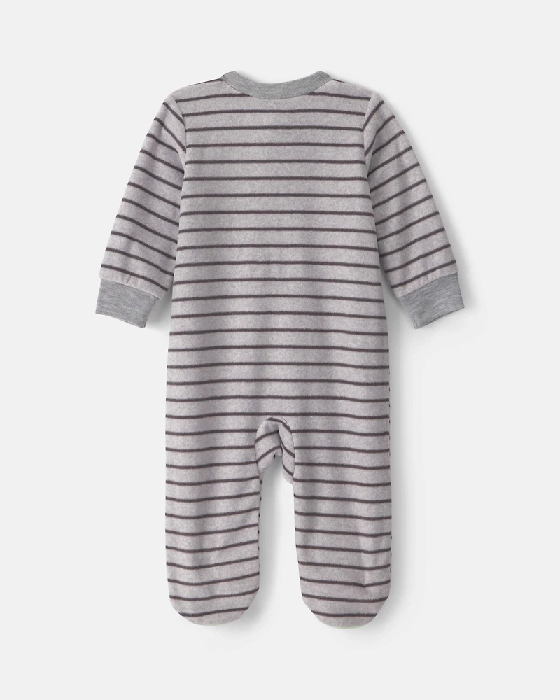 Baby Boy Monster Striped Fleece 2-Way Zip Sleep & Play Pajamas - Grey