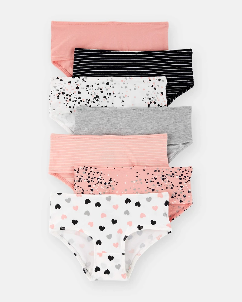 Toddler Girl 7-Pack Heart Print Brief Underwear - Pink/Black