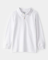Kid White Long-Sleeve Piqué Polo Shirt