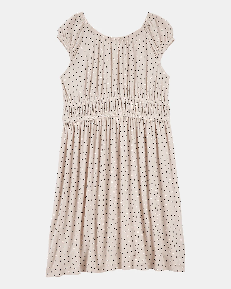 Kid Polka Dot Short-Sleeve Dress - Tan