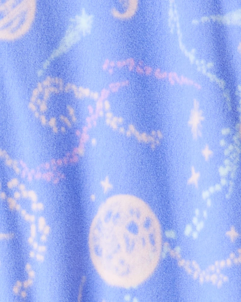Girls Space Print Loose Fit Long-Sleeve Zip-Up 1-Piece Pajamas - Blue