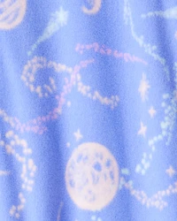 Girls Space Print Loose Fit Long-Sleeve Zip-Up 1-Piece Pajamas - Blue