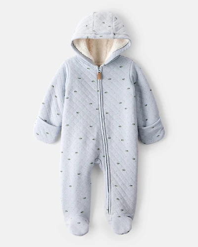 Baby Boy Dinosaur Print Sherpa-Lined Long-Sleeve Jumpsuit - Blue