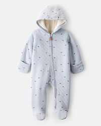 Baby Boy Dinosaur Print Sherpa-Lined Long-Sleeve Jumpsuit - Blue