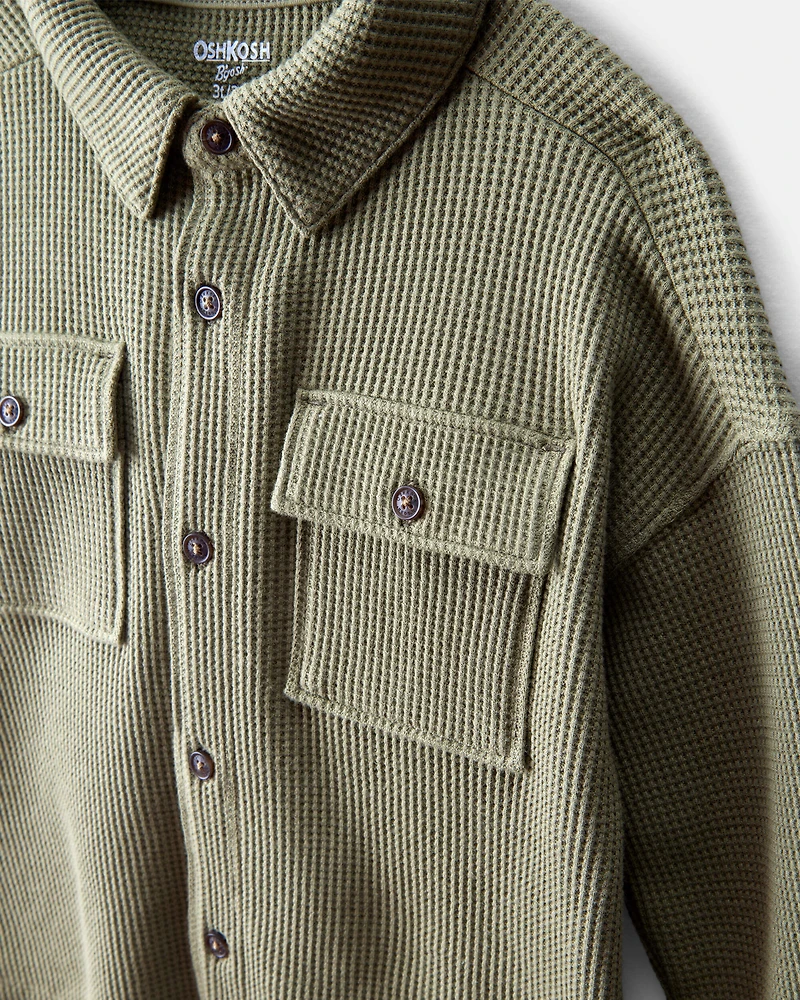 Baby Boy Long-Sleeve Waffle Knit Utility Shirt - Green