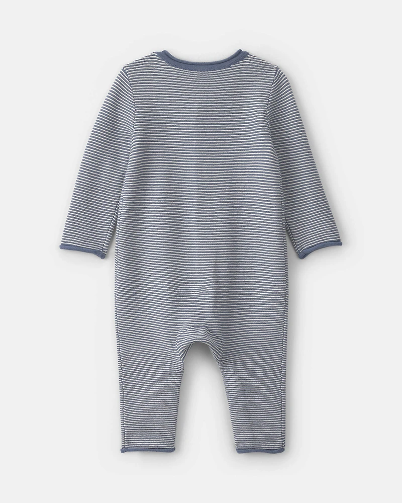 Baby Boy Striped Long-Sleeve Jumpsuit - Navy Blue