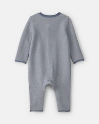 Baby Boy Striped Long-Sleeve Jumpsuit - Navy Blue