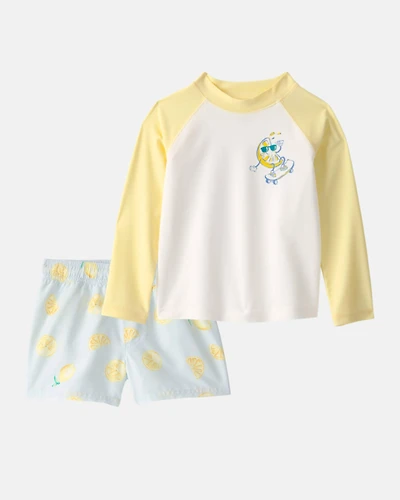 Toddler Boy 2-Piece Lemon Rashguard & Swim Trunk Set - Yellow/Blue/White