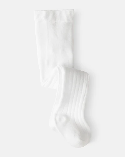 Baby Girl Rib Tights - White