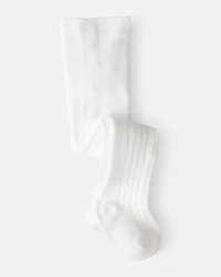 Baby Girl Rib Tights - White
