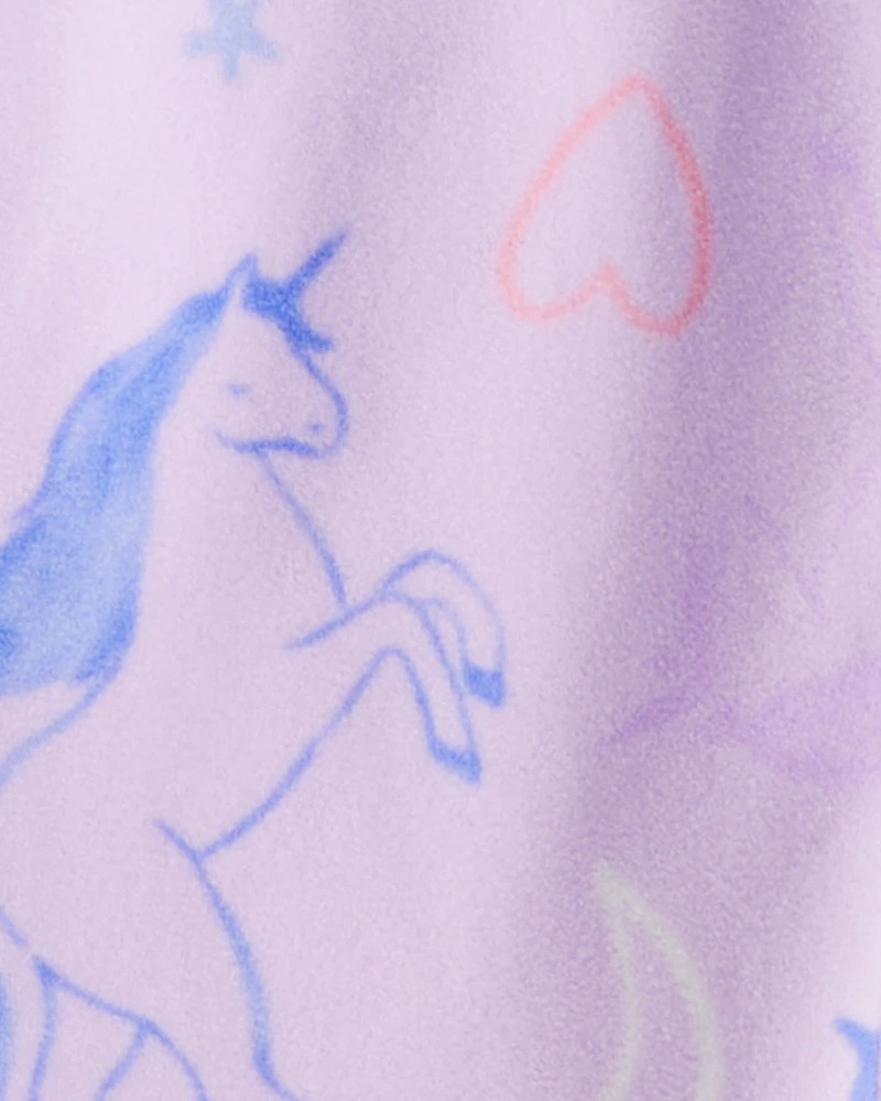 Girls Unicorn Print Loose Fit Long-Sleeve Zip-Up 1-Piece Pajamas - Purple