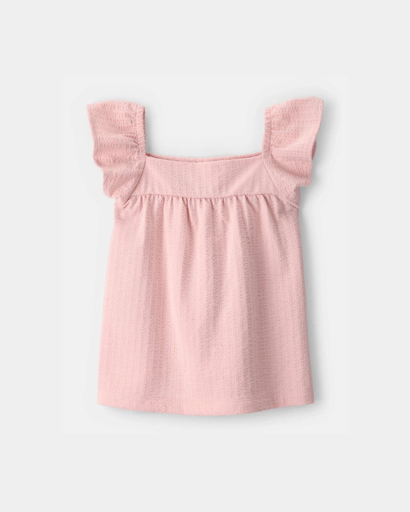 Toddler Girl Flutter-Sleeve Seersucker Top - Pink