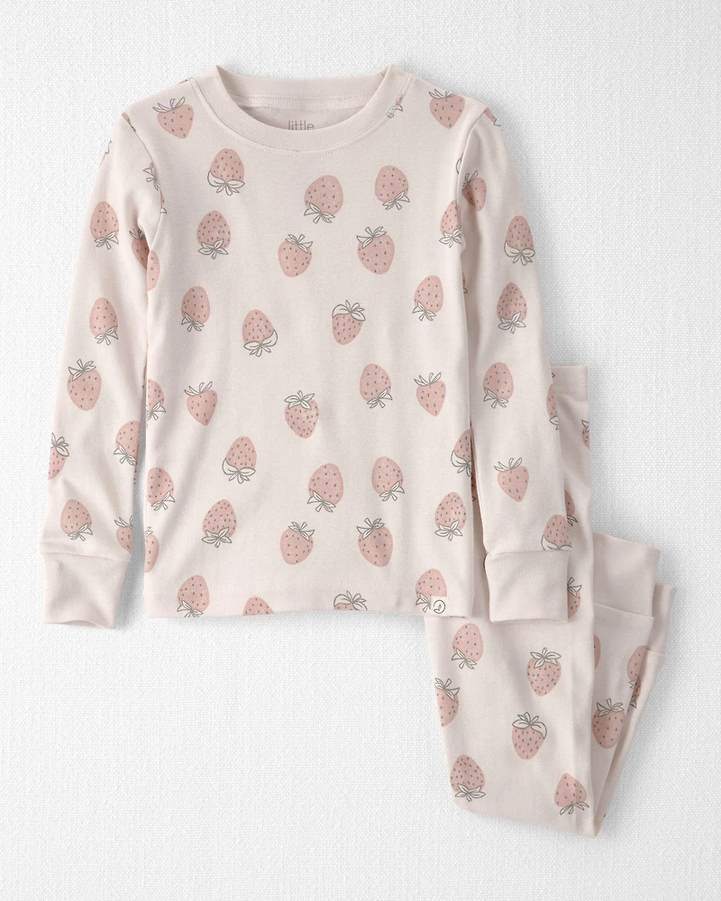 Toddler Girl 2-Piece Organic Cotton Ribbed Pajama Set in Strawberry Print