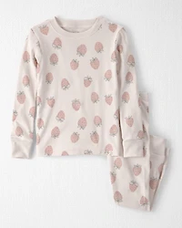 Toddler Girl 2-Piece Organic Cotton Ribbed Pajama Set in Strawberry Print