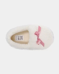 Girls Fuzzy Bow Slippers - Cream/Pink