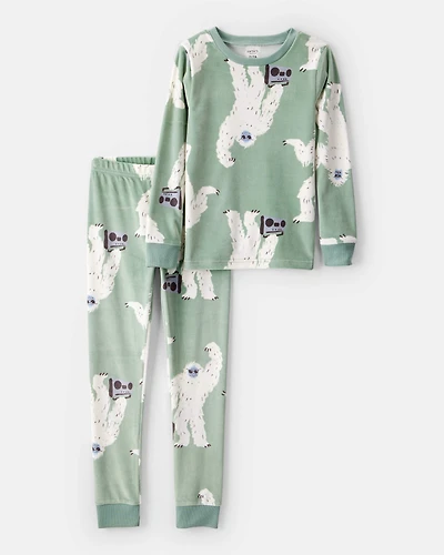 Boys Yeti Print DreamPlush Long-Sleeve Snug Fit 2-Piece Pajamas - Green