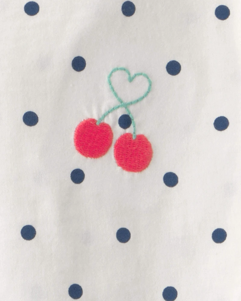 Girls 2-Piece Cherry Polka Dots Tee & Pant Set - Blue/Ivory