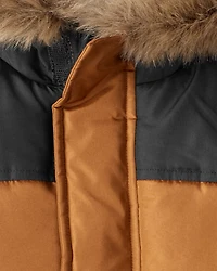 Toddler Boy 2-Piece Color Block Hooded Snowsuit Jacket & Bib Set - Brown/Black