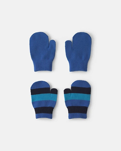 Toddler Boy 2-Pack Striped Mittens - Blue/Black