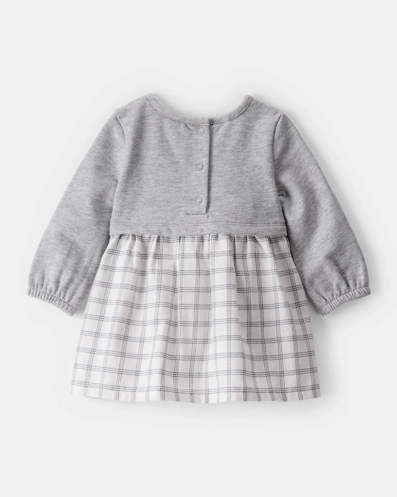 Baby Girl DayDream Fleece Plaid Dress - Grey/White