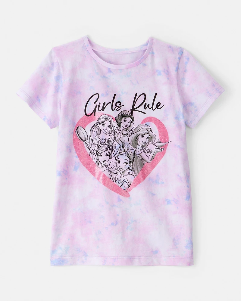Girls Disney© Princess Girls Rule Tie-Dye Short-Sleeve Graphic Tee - Purple/Pink