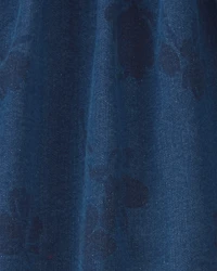 Girls Floral Denim Skirt - Medium Wash