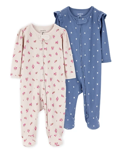 Baby 2-Pack  Ribbed 2-Way Zip Sleep & Play Pajamas - Blue/Khaki